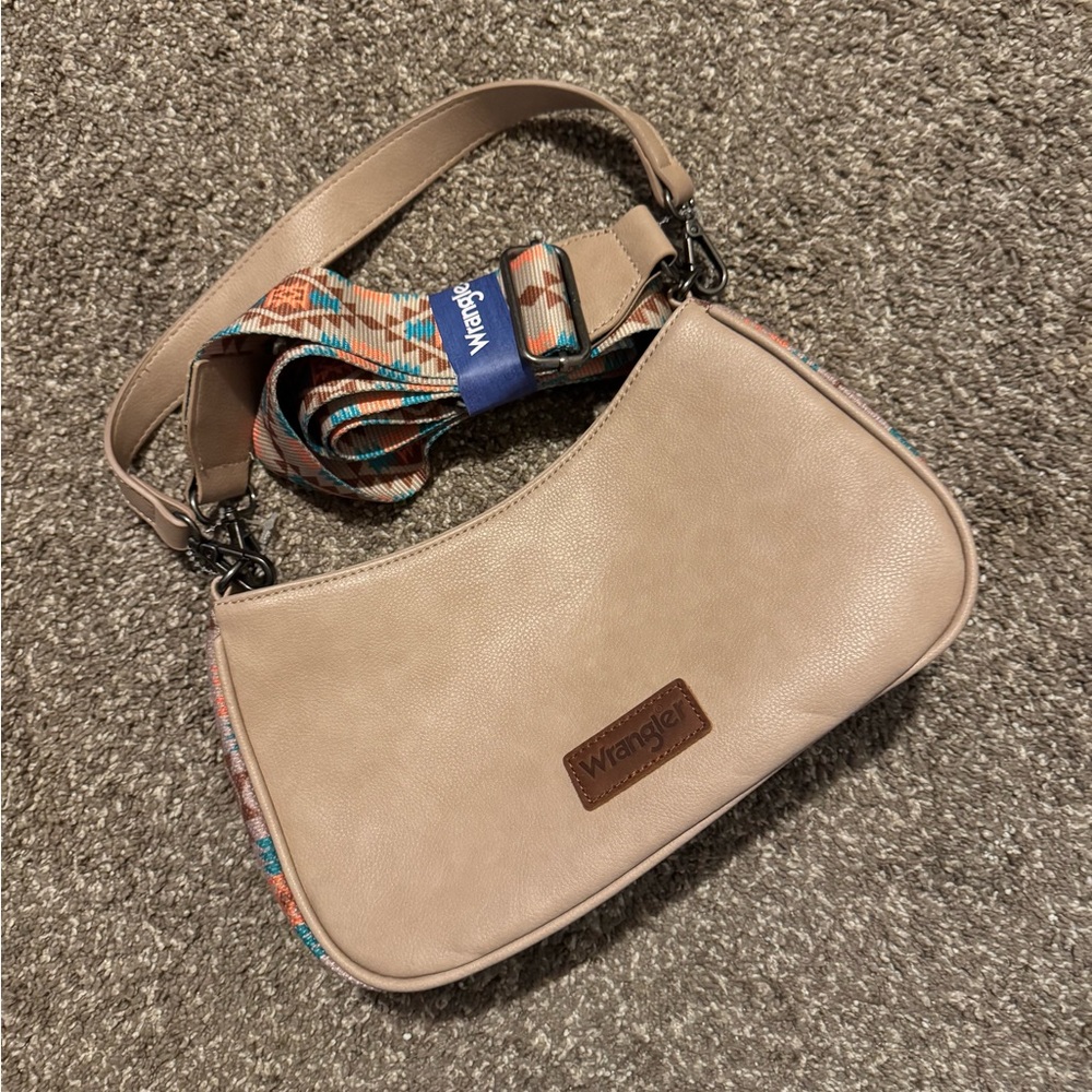 NWT Wrangler Tan Shoulder Bag with Patterned Strap for cross body option